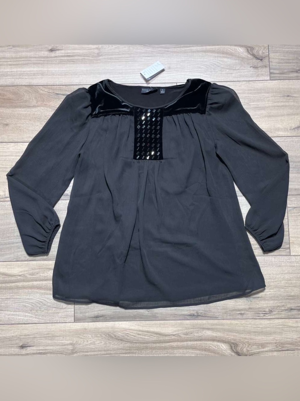 Susan Graver Artisan Womens Embellished Velvet Trimmed Tunic Size 6 Black